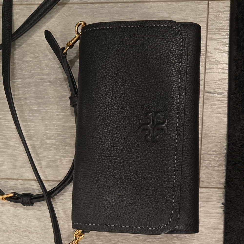 Tory Burch Black Leather Crossbody with Gold Details